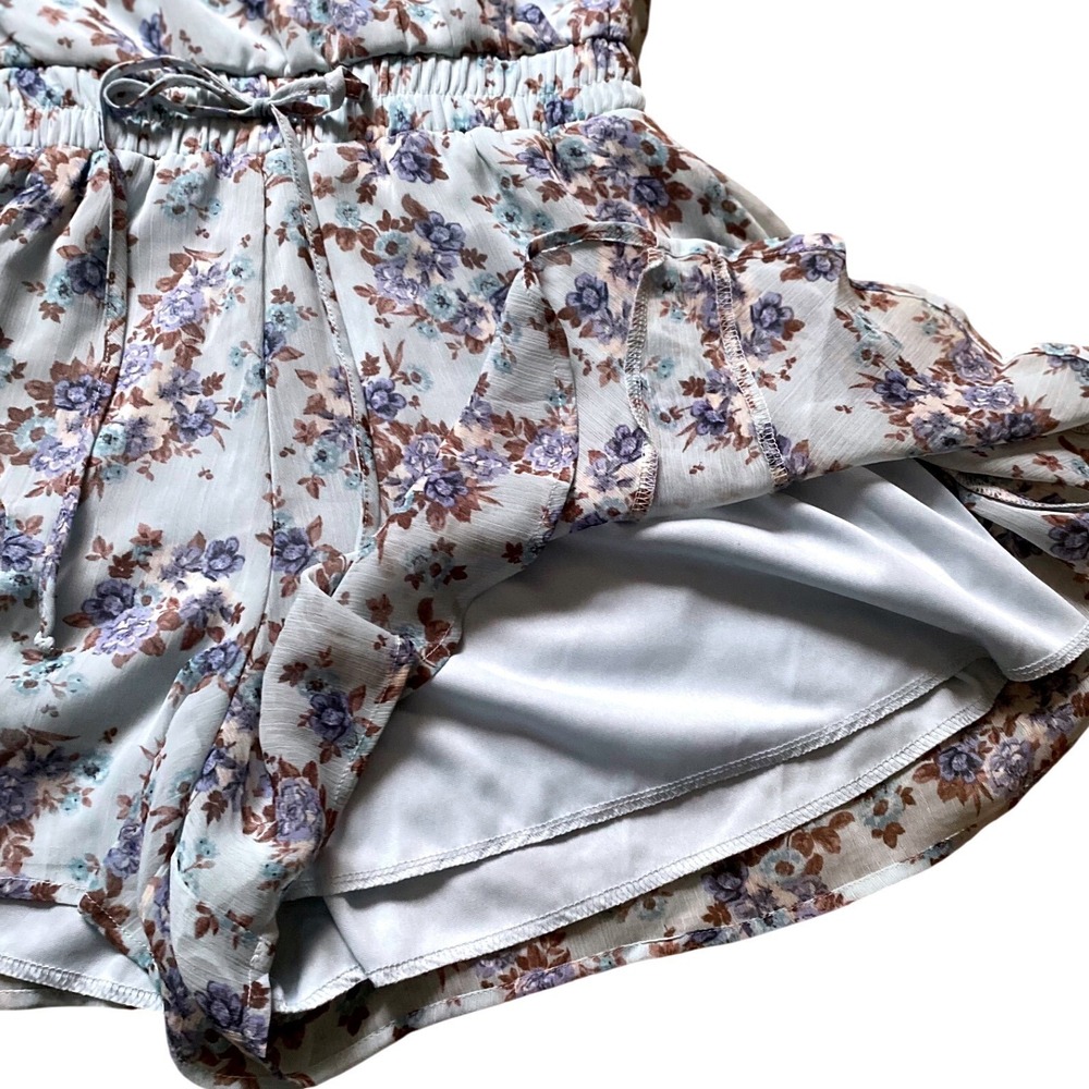 Trixxi Floral Print Romper - Surplice Neck, Drawstring Waist - Size S - Picture 10 of 13
